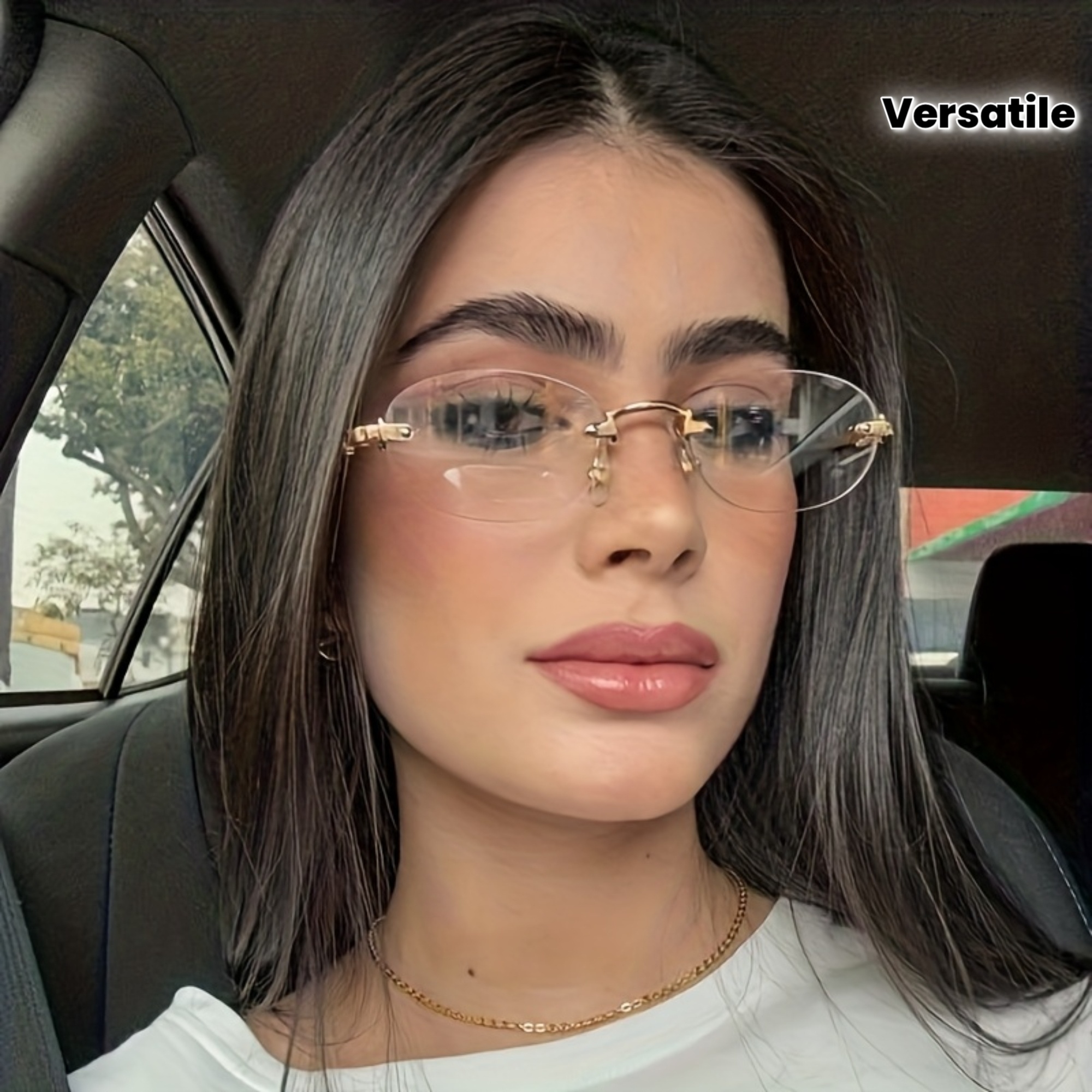 Photography Style - 1Pc frameless oval fashion glasses, metal