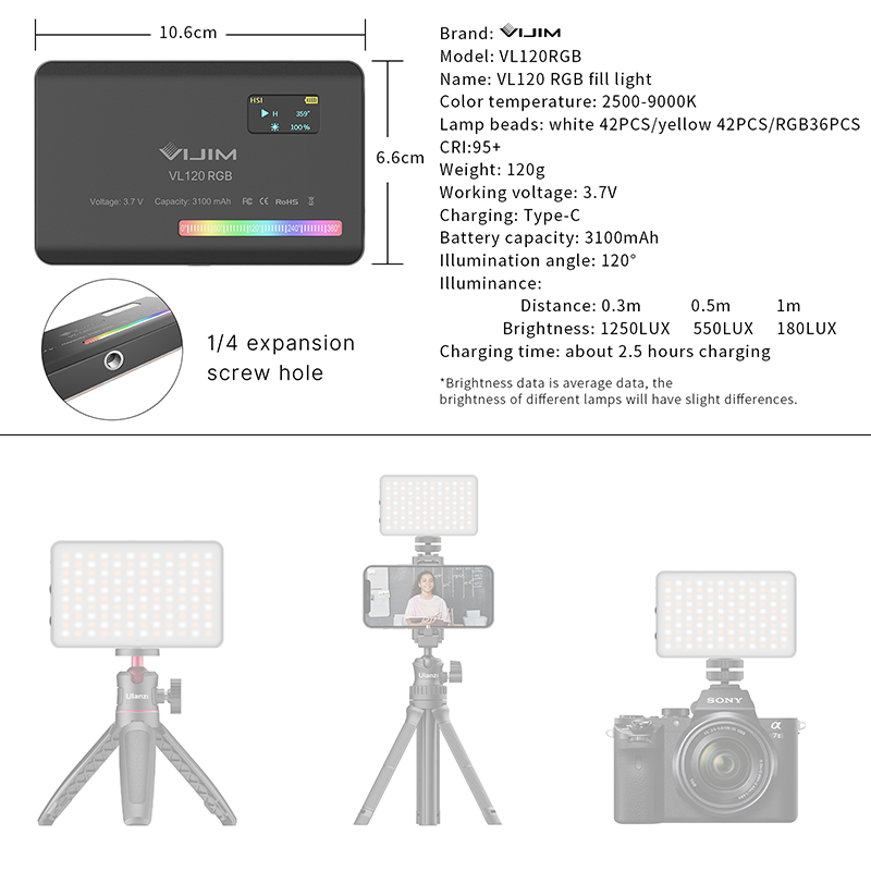 Ulanzi VL120 RGB Camera Video  - Photography Umbrella Lights avaliação e preço